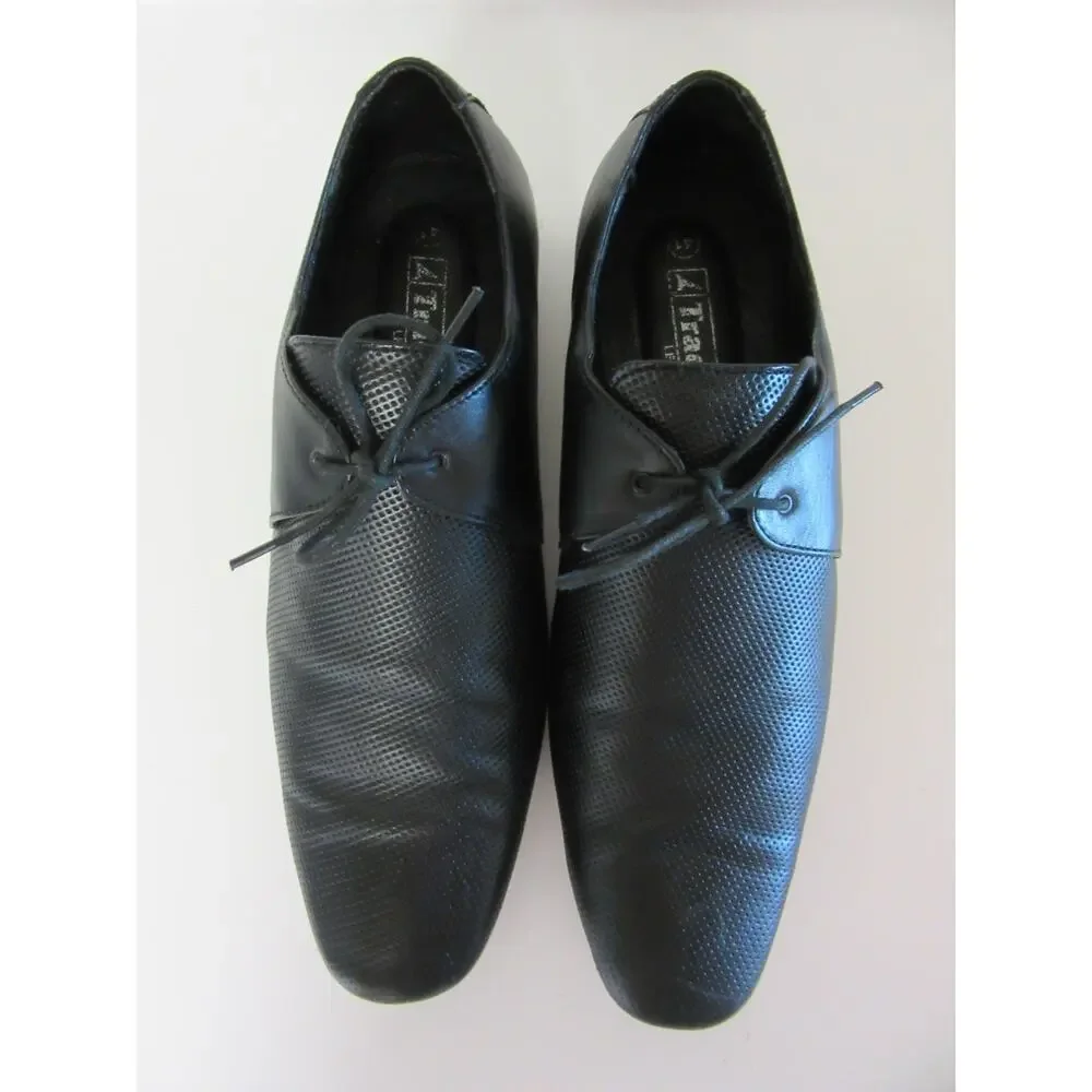 Tracer Black Perforated Leather 41 Square Toe Oxford Lace Up Dress-Casual Shoes